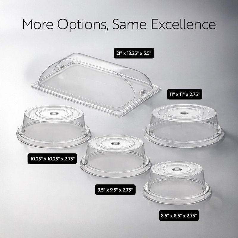 Restaurantware Cater Tek 21 Inch Polycarbonate Plate Cover 1 Shatterproof Dish Cover - Dishwashable For 21 Inch Plates Clear Plastic Tray Cover Flap Handle Design Endures Up To 210F