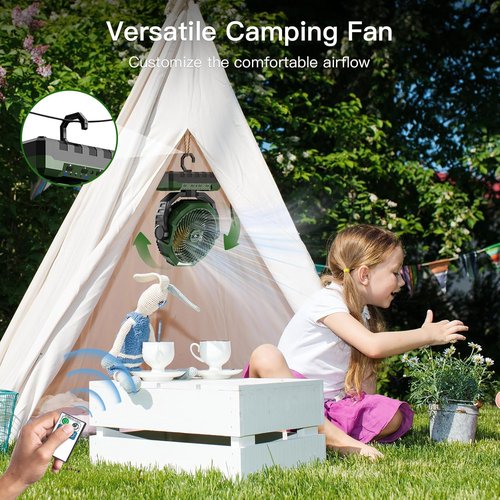 FRIZCOL 3-in-1 Camping Fan - Rechargeable Portable Fan with 24000mAh Battery & Light | Ideal for Outdoor Adventures - Green