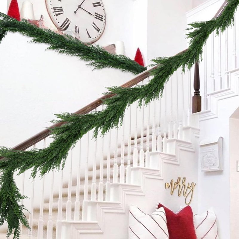 MDSTBN 6ft Christmas Garland Realistic Extra Full Cedar Faux Cedar for Mantle Stairs Home Fireplace Wall Indoor Outdoor Holiday Party Decoration