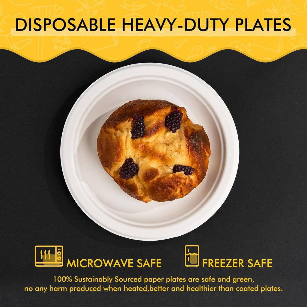 RACETOP Compostable Small Paper Plates - 6 Inch Biodegradable Dessert Plates | 100 Pack, Heavy Duty, Unbleached White