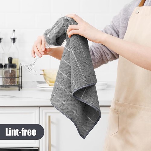 Homaxy Microfiber Kitchen Towels Set - 12 Pack Soft & Absorbent Quick-Drying Dishcloths | Grey, 28 x 16 Inch & 12 x 12 Inch