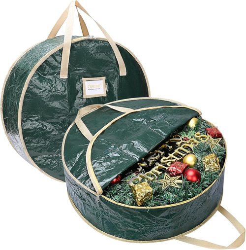 BALEINE Wreath Storage Bags - Durable Tear-Resistant PE Material | 2-Pack Green, 24"x8" for Holiday Decor