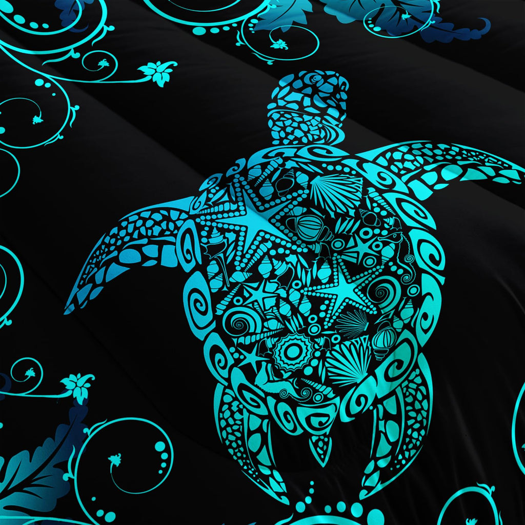 Nttopship Blue and Black Sea Turtles Comforter Sets Queen Size ， Bedding Sets for Kids,Oceans and Starfish Comforter Sets All Season 1 Comforter and 2 Pillowcases
