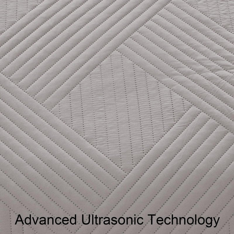 Whale Flotilla Queen Quilt Set, Soft Lightweight Quilts Bedspreads Coverlet with Embossed Pattern, Bedding Sets with 2 Pillow Shams, Reversible Bed Cover for All Seasons, 96x90 Inches, Light Grey