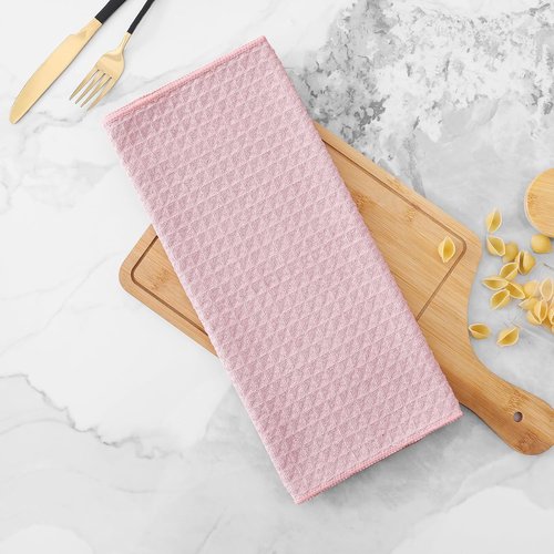Homaxy Microfiber Kitchen Towels - Ultra Absorbent Waffle Weave | 16 x 28 Inch, 4 Pack in Pink
