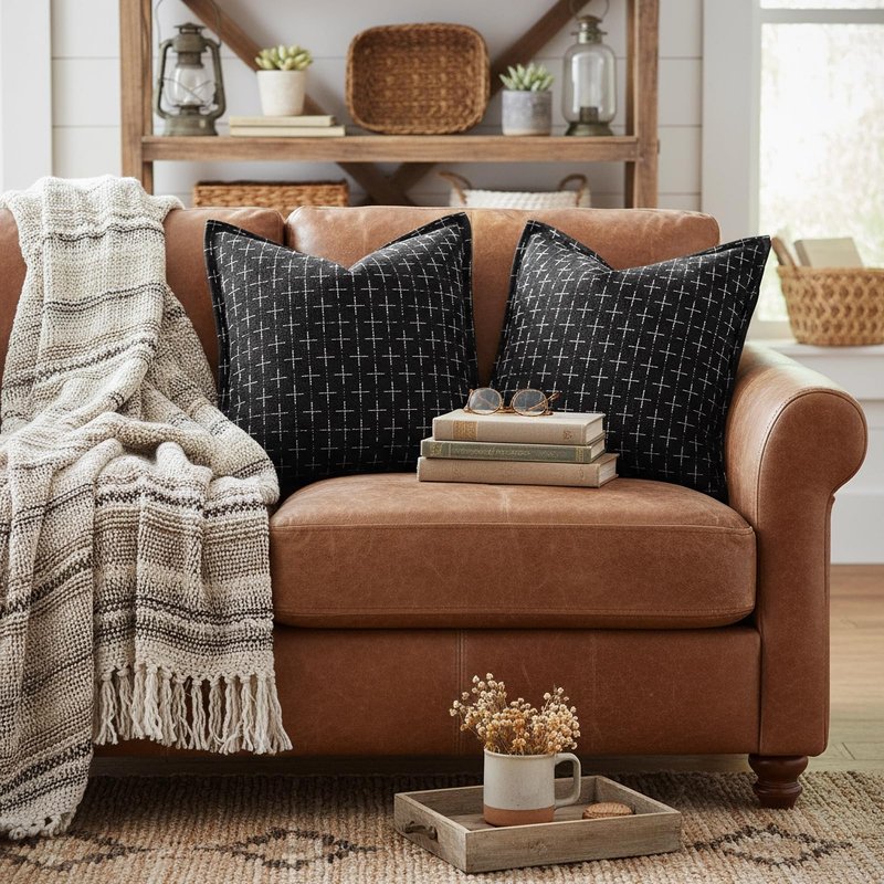 Vfuty 18x18 Black Throw Pillow Covers Set of 2 Soft Farmhouse Textured Pillow Cover Decorative Rustic Pillowcase for Sofa Bed Chair Living Room Boho Decor
