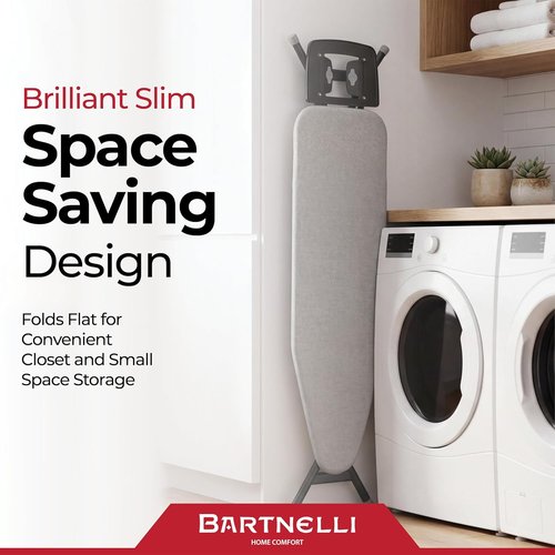 Bartnelli Ironing Board - Extreme Stability with Heavy-Duty Metal Frame | Height Adjustable, 43x13 Inches, 100% Cotton Cover
