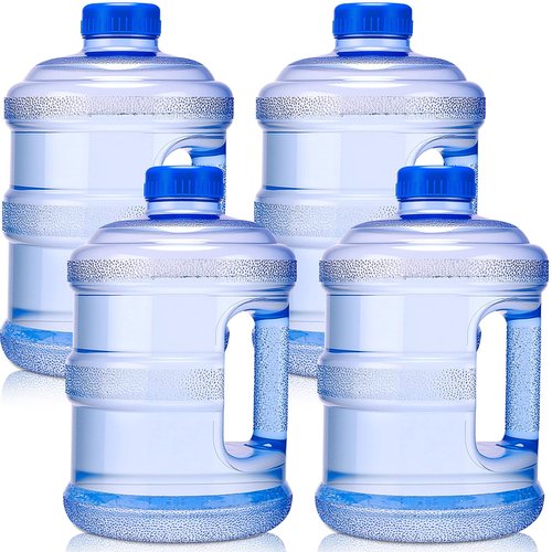Funnymoom 4 Pcs 1 Gallon Plastic Water Bottles Round Jugs with Handle Portable Water Containers Reusable Leak Proof Bottle for Camping Outdoor Sports Travel