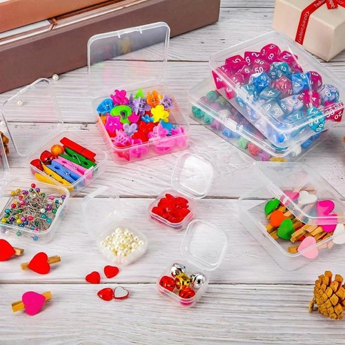 Clear Plastic Beads Storage Containers by [Brand Name] - 24 Pack with Hinged Lid for Crafts & Jewelry | 1.37 x 1.37 x 0.7 Inches