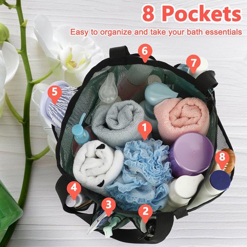 Fammart Mesh Shower Caddy - Portable 8-Pocket Tote Bag for College Dorms, Toiletries & Gym Essentials