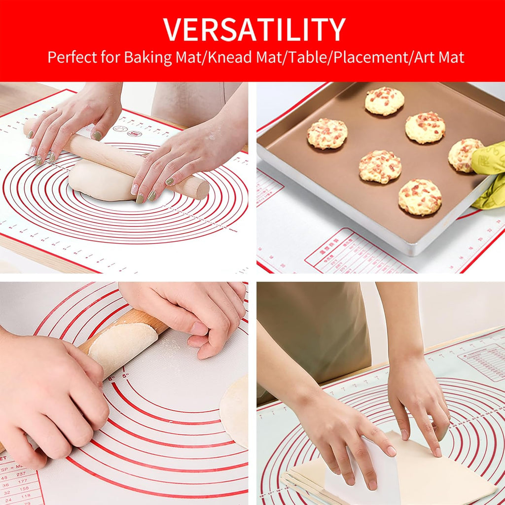 Skiennix Silicone Baking Mat - Extra Large 32x24 Inch Non-Stick Pastry Mat with Cable Ties & Dough Scraper