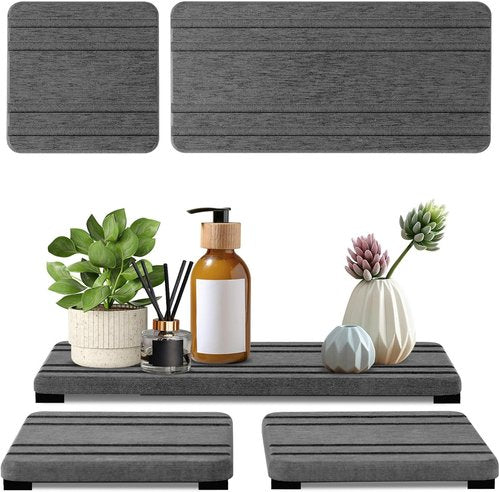 Diatomite Stone Sink Tray Set by DryingNeat | 3PCS Instant Drying Coasters for Kitchen Countertop | 8x4 & 4x4 Inches