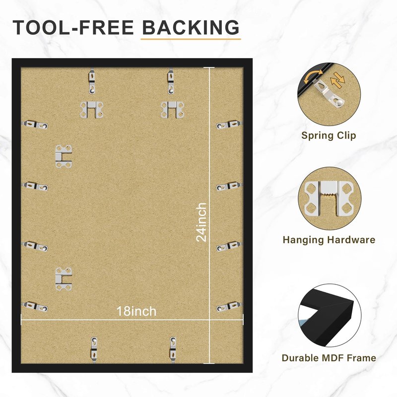 Picrit 18x24 Black Poster Frame 7 Pack, Display Pictures 16 x 20 Picture with Mat or 18 x 24 without Mat for Horizontal or Vertical Wall Mounting, Wall Gallery Photo Frames