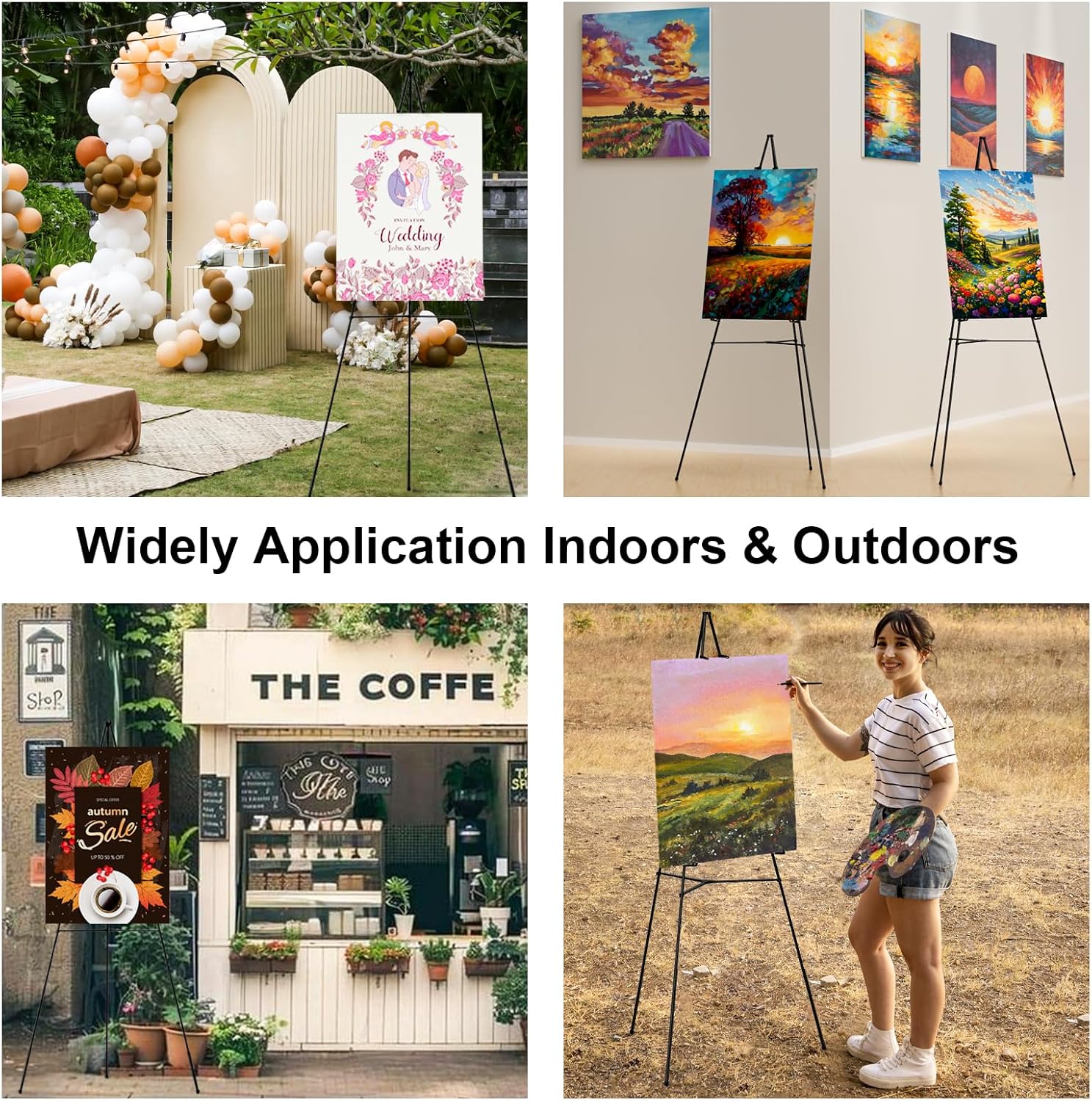 Nicpro Folding Easels - 63 Inch Metal Tripod Stand for Artists & Weddings | 3 Pack with Carry Bag