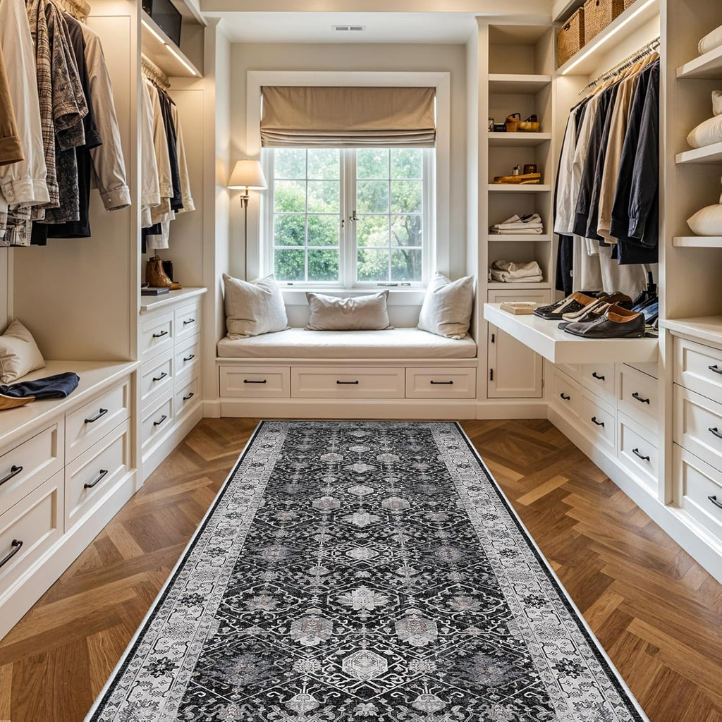 Regine Switzerland 4x10 Washable Hallway Runner Rug - Ultra Soft, Stain Resistant, Non-Slip | Black