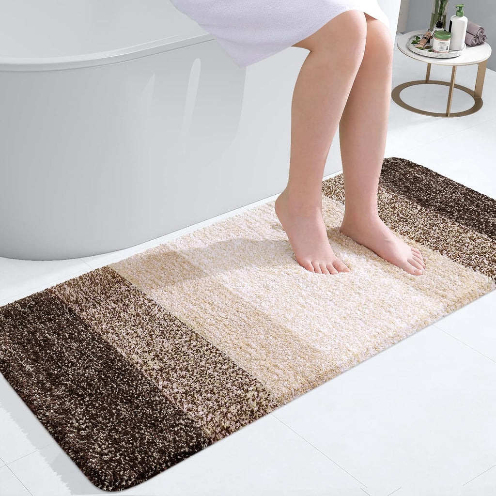 OLANLY Bathroom Runner Rug - Extra Soft Microfiber Mat | Quick-Dry, Washable, 47x20, Light Brown