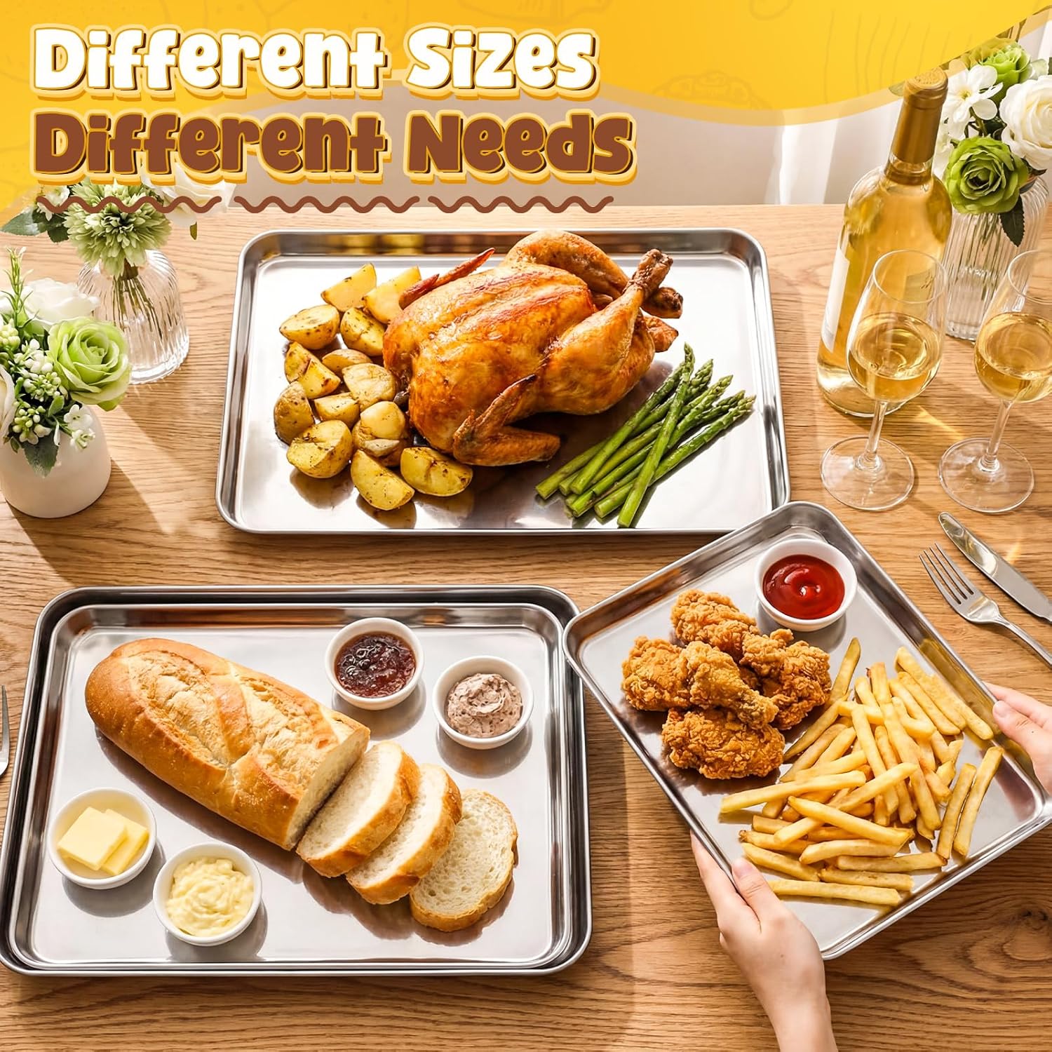 Skiennix Stainless Steel Baking Pans Set - Heavy Duty Non-Stick Cookie Sheets | 16/18/20/24 Inch