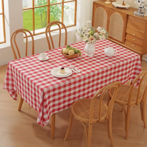 Alsoo Gingham Tablecloth Square Table Cloth Heavy Duty Cotton Checkered Table Cover Buffalo Plaid Tablecloths for Spring Picnic Kitchen Dining, Red and White,60 * 60 inch