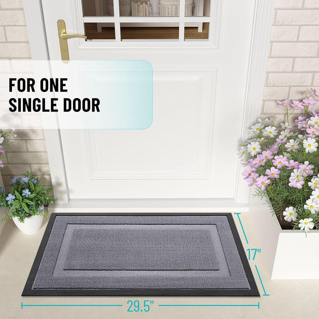 OLANLY Indoor Outdoor Front Door Mat - Waterproof All-Season Doormat, Sturdy Rubber, 59x23, Classic Gray