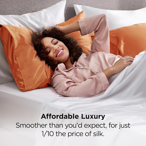 Bedsure King Size Satin Pillowcase Set - Silky Orange Pillow Cases for Hair & Skin, 20x36 Inches, 2pcs