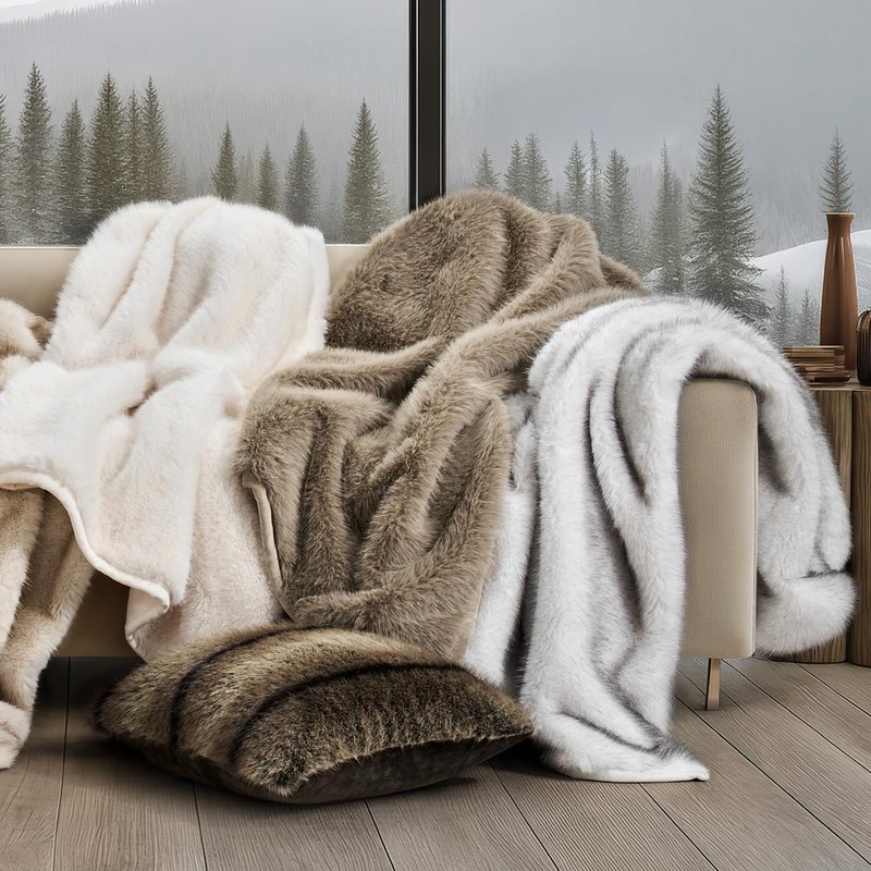 EVERGRACEHOME Luxury Faux Fur Throw Blanket, Soft Fluffy Faux Mink Blankets for Bed, Couch, Sofa, Thick Cozy Plush Warm Fur Throws with Reversible Velvet, Natural Mink, 60"x80"