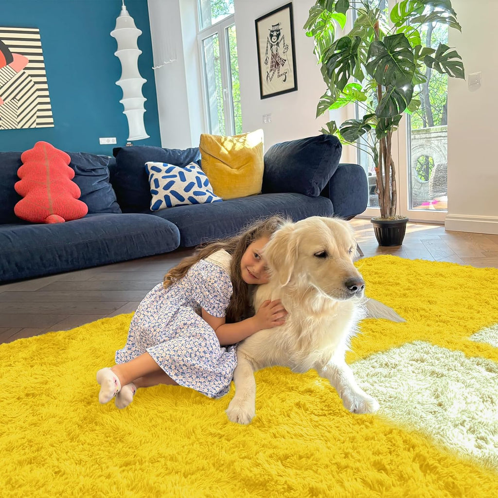 OLANLY Runner Rugs - Soft, Machine Washable 2x8 Shaggy Carpet for Hallway & Bedroom | Yellow Decor