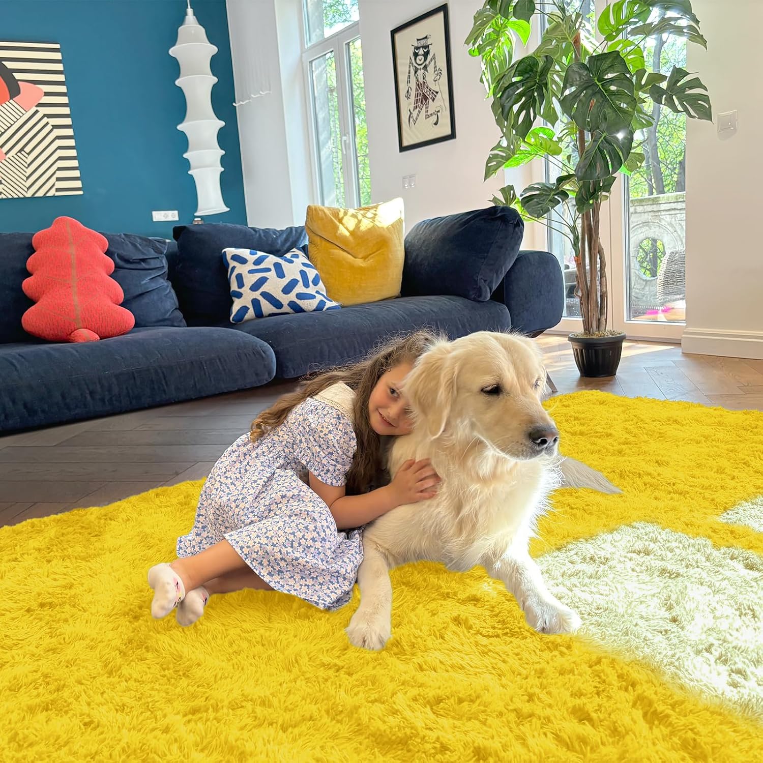 OLANLY Runner Rugs - Soft, Machine Washable 2x8 Shaggy Carpet for Hallway & Bedroom | Yellow Decor