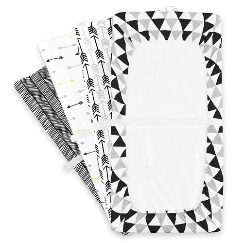 Changing Pad Cover – Baby Changing Pad Covers 4 Pack – Boy or Girl Changing Pad Cover – Pure Jersey Machine Washable Black and White Changing Table Cover – Diaper Changing Pad Cover Sheets