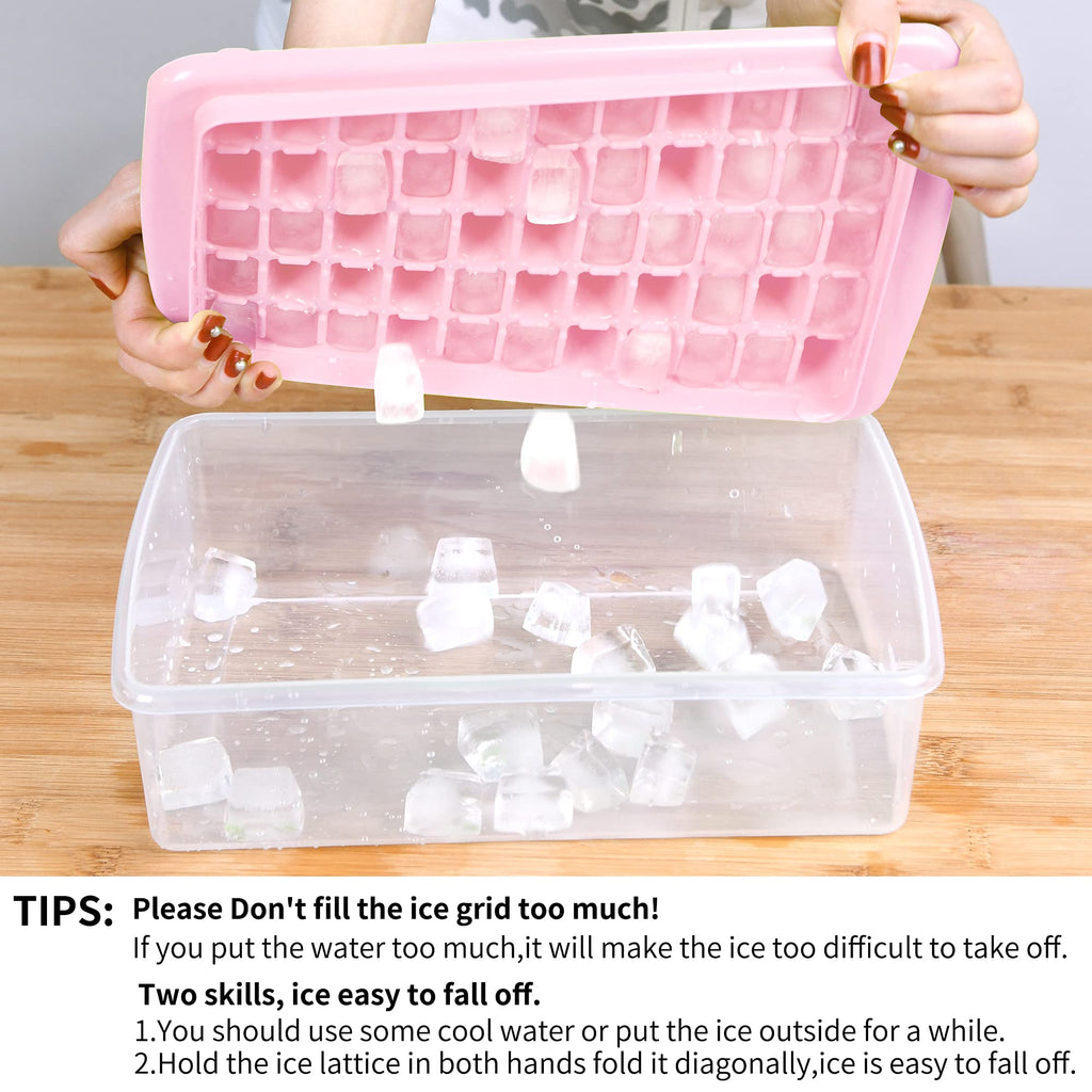 2 Pack Ice Cube Tray with Lid and Bin for Freezer, Easy Release 55 Nugget Ice Tray with Cover, Storage Container, Scoop. Perfect Small Ice Cube Maker Tray & Mold. Flexable Durable Plastic, BPA Free