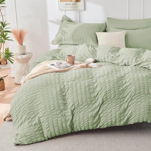 HYMOKEGE Twin Comforter Set - Light Green Seersucker 5-Piece Luxury Bedding Set | All-Season Comforter, Sheets & Pillowcases