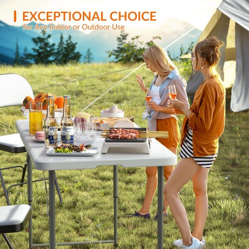 Elevon Folding Table, 4 Feet Heavy Duty Fold-in-Half Utility Table Indoor Outdoor for Camping, Picnic, Party