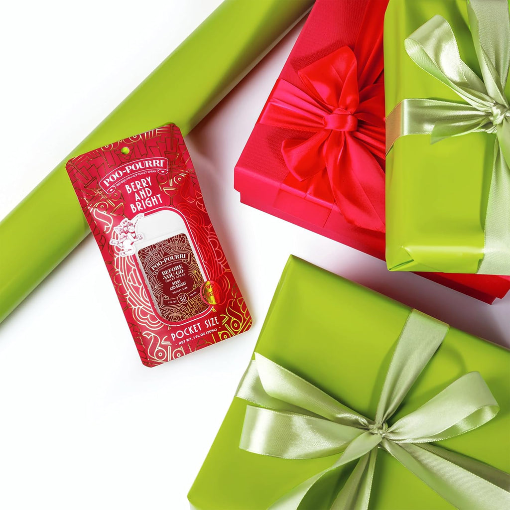Poo-Pouri Holiday Pocket Sprayer - Berry and Bright Scent, 1 Fl Oz | Cinnamon, Cranberry & Balsam Fir