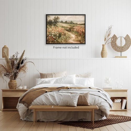 Haitunone Landscape Wildflower Wall Art - Retro Botanical Floral Canvas Print | 12x16 Inch Unframed Decor