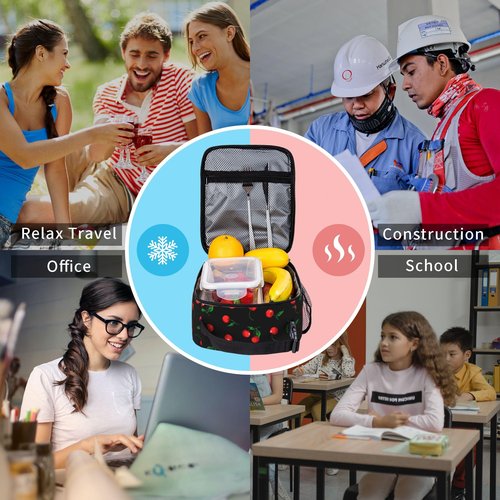 UEQIKI Cherry Insulated Lunch Bag for Women & Men, Reusable Leak-Proof Lunch Box with Cooler Compartment, Lunch Tote for Adults Work Travel Picnic Durable & Washable