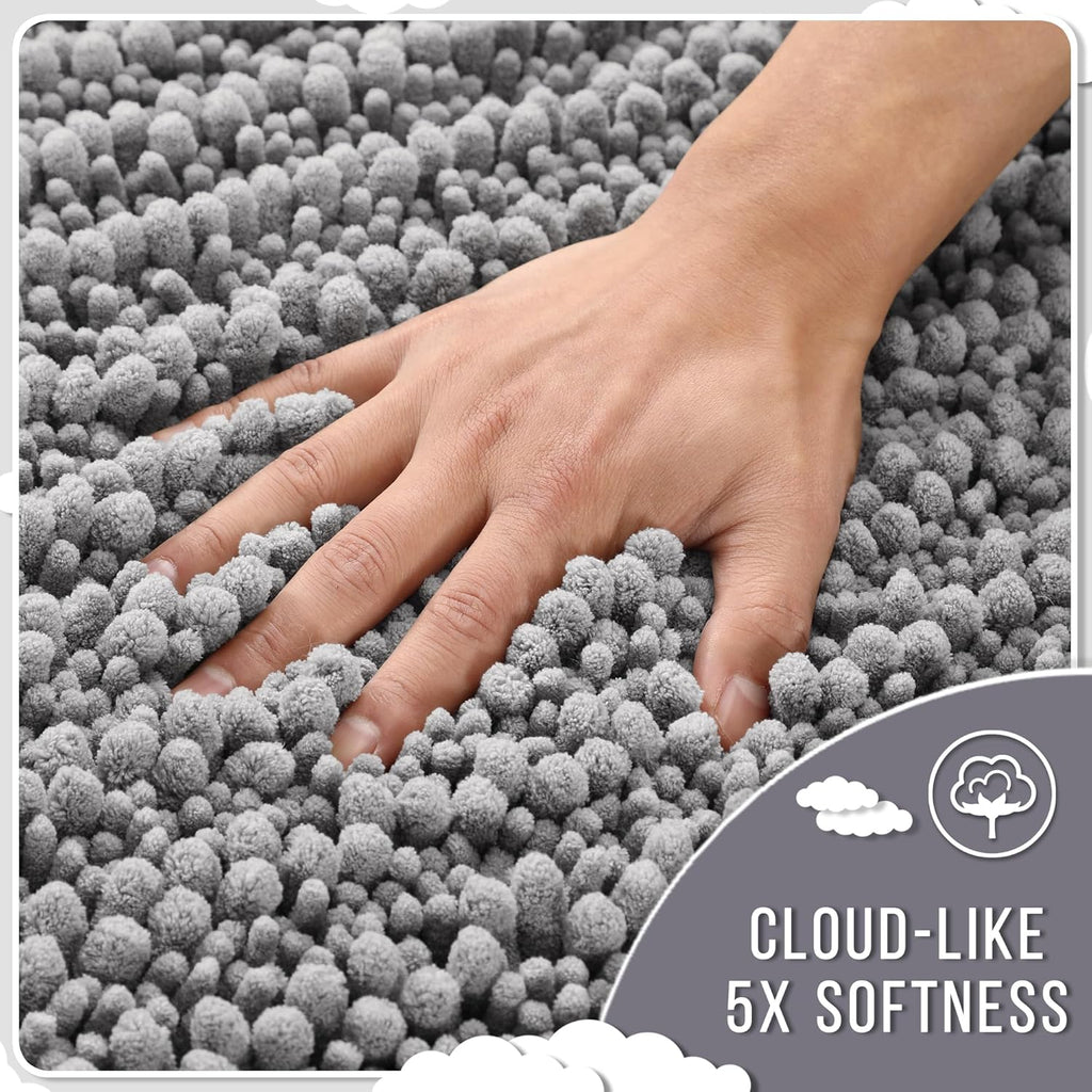 Yimobra Bathroom Rugs - Ultra Soft Non-Slip Chenille Bath Mat | Quick-Dry Shaggy Carpet, Gray 24x17 Inch