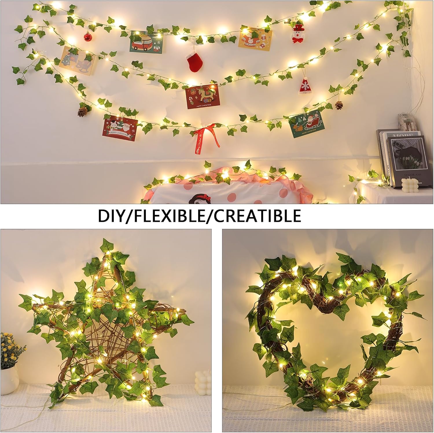 Skiennix 2 Pack LED Vines with Fairy Lights - 6.56ft Battery Operated, 8 Modes for Bedroom & Party Decor