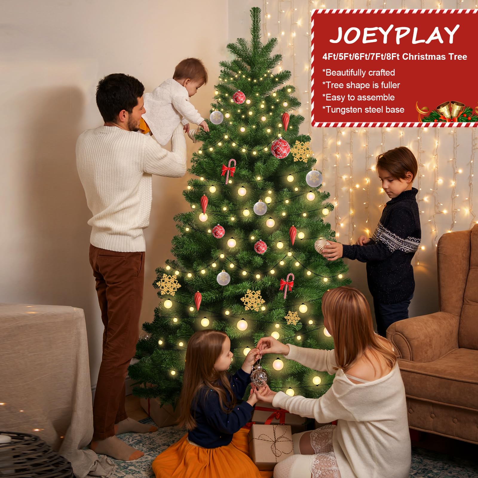 4ft Artificial Christmas Tree, Premium Hinged Spruce Christmas Trees Easy Assembly with Metal Foldable Stand, Fluffy Holiday Xmas Tree for Home Party Decoration