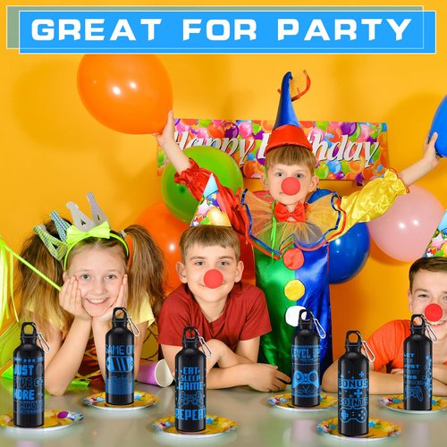 SiliFine 24 Pcs 17oz Gaming Water Bottle Sports Insulated Water Bottles with Hook Clip Funny Quotes Aluminum Gamer Iced Coffee Travel Mug for Birthday Video Game Party Favors (Black)
