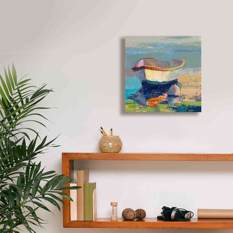 Epic Graffiti 'Bottle Green Boat' by Beth Forst, Giclee Canvas Wall Art, 12"x12"
