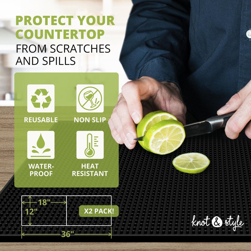 Bar Mats for Countertop Heavy Duty 2 Pack – 18"x12" Non-Slip Rubber Bartender & Spill Mat for Home Bar, Bartending & Coffee Stations