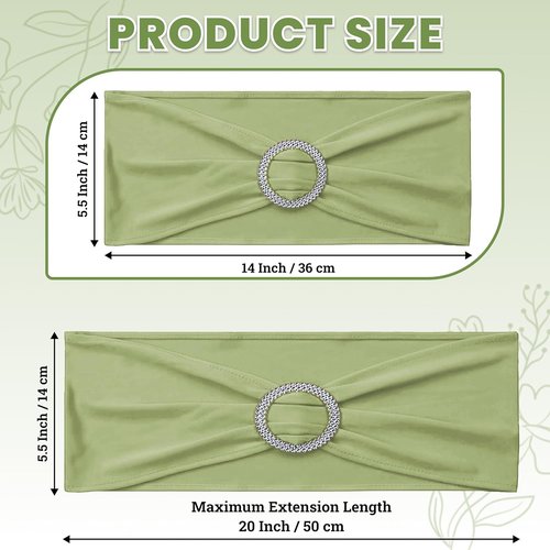MDS Spandex Chair Sashes - Universal Fit Elastic Stretch Bands with Buckle for Weddings | Sage Green, Pack of 200