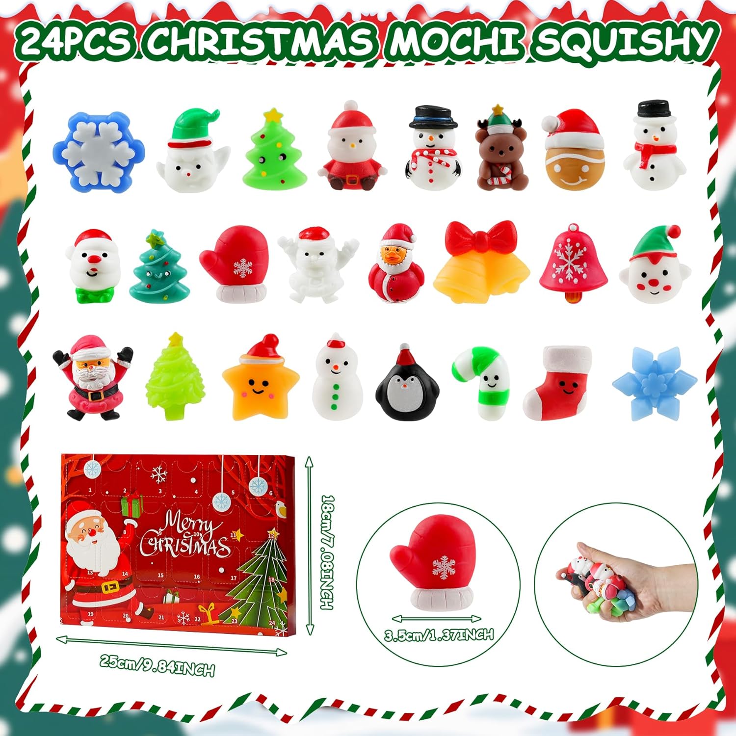 Skiennix Christmas Squishy Advent Calendar 2026 - 24 Mini Mochi Toys for Kids & Teens