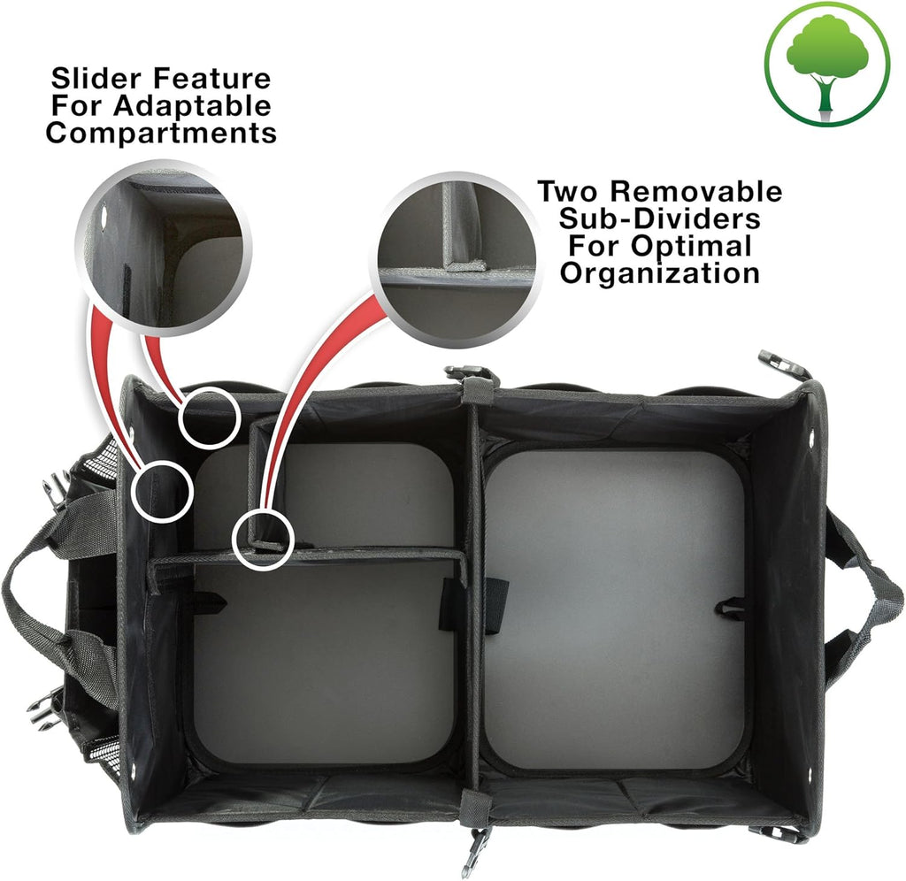 TRUNKCRATEPRO Car Trunk Organizer - Premium Adjustable Multi-Compartment Design | Large Black with Non-Slip Bottom