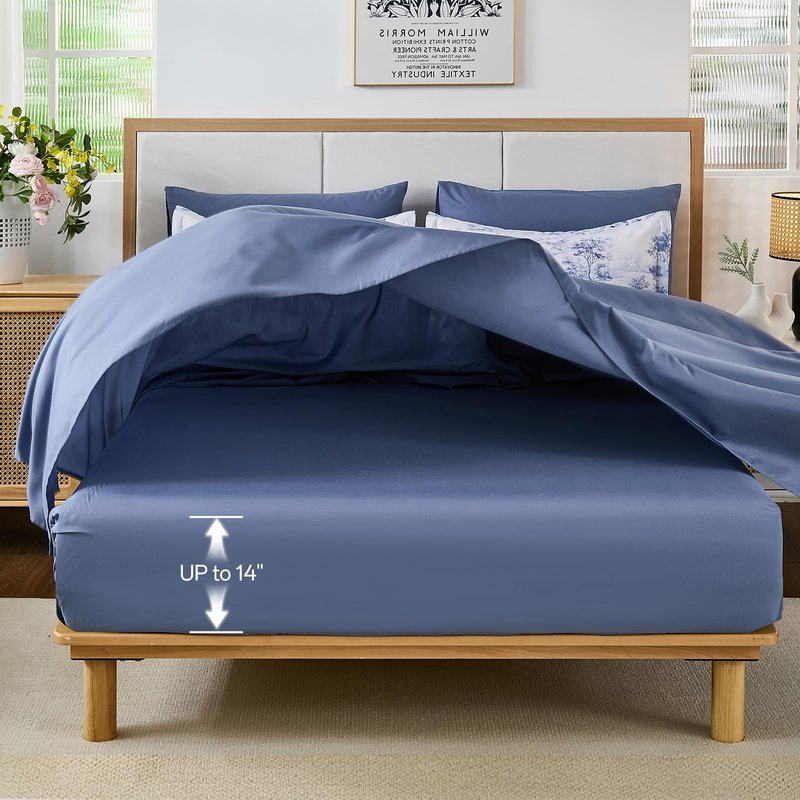 WONGS BEDDING Blue Comforter Set King, 7 Pieces Bed in a Bag Farmhouse Comforter with Sheets, French Toile Bedding Set, Soft Lightweight Microfiber Botanical Print Complete Bed Set for All Season