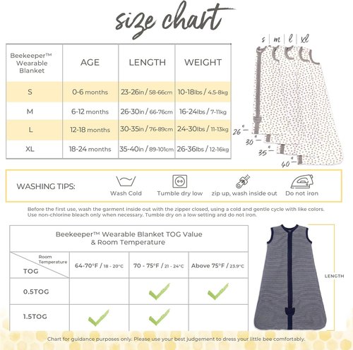 Burt's Bees Baby Wearable Blanket - Organic Cotton Unisex Beekeeper | Lightweight 0.5 TOG & Medium 1.5 TOG