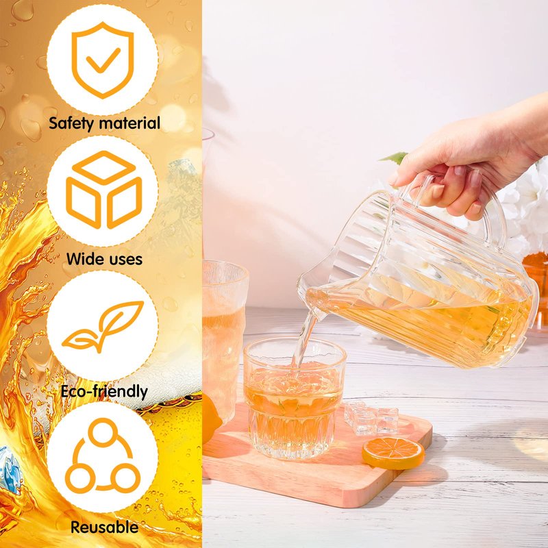 Rtteri 16 Pack 32oz Clear Plastic Pitchers – Bulk Mini Drink & Beverage Pitcher Jugs for Serving Water, Beer, Sangria, Lemonade, Juice & Iced Tea on Restaurant, Bar, Catering, BBQ, Oktoberfest & Party