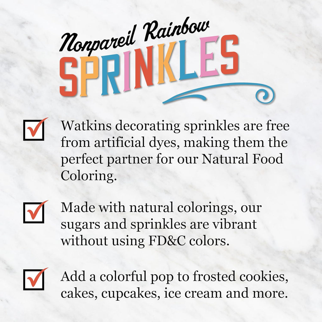 Watkins Gourmet Decorating Sprinkles - Rainbow Nonpareils, 4.2 Oz Jar for Vibrant Baking Decor