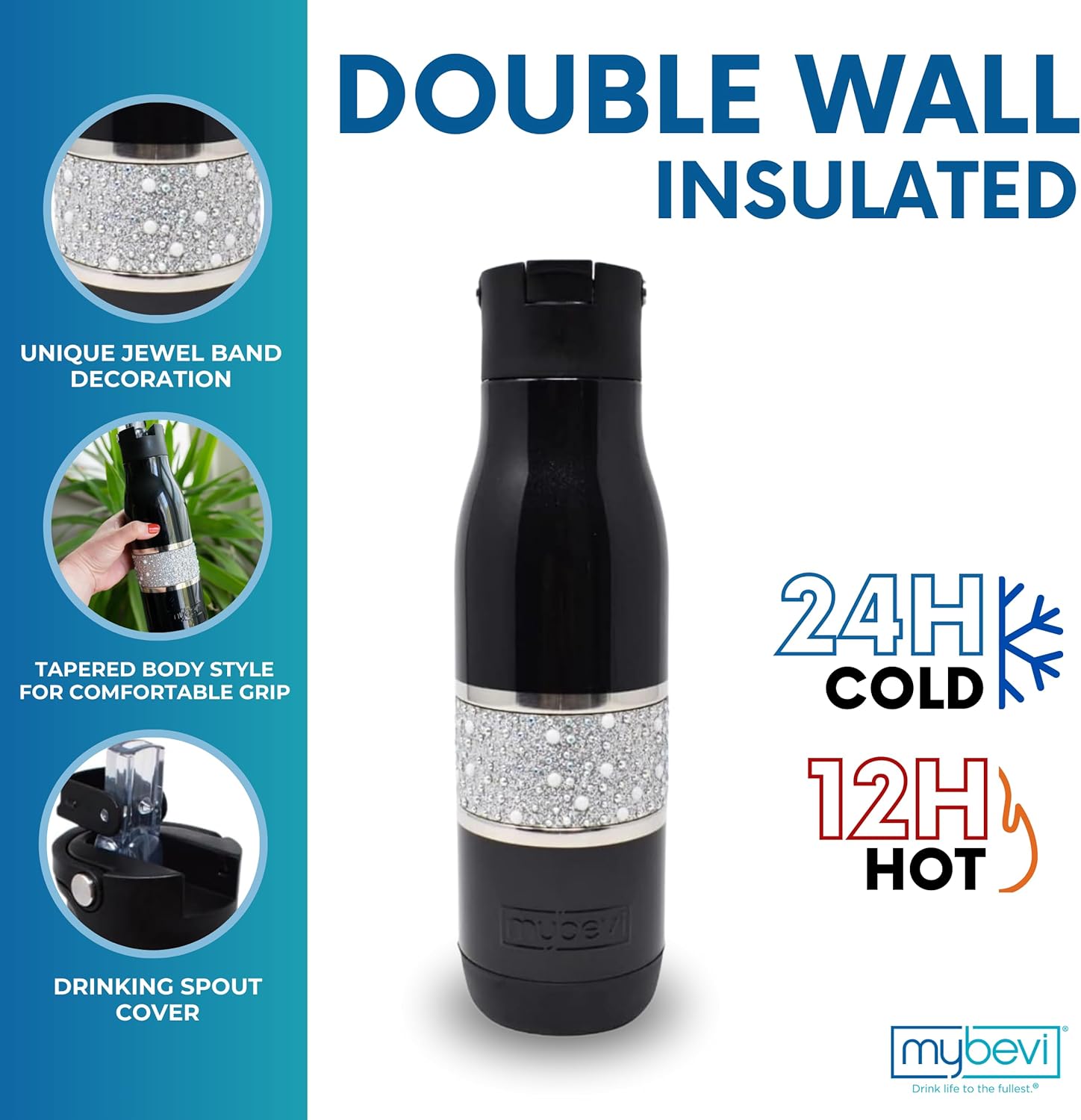 MyBevi Hollywood Insulated Tumbler - 20oz Stainless Steel Travel Cup with Leak-Resistant Lid | BPA-Free, Reusable, Fits Cup Holders, Ideal for Hot & Cold Beverages - Sport Black