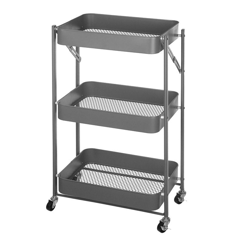 Urban Shop WK640923 3 Tier Foldable Metal Rolling Storage Utility Cart, No Tools Assembly, Grey