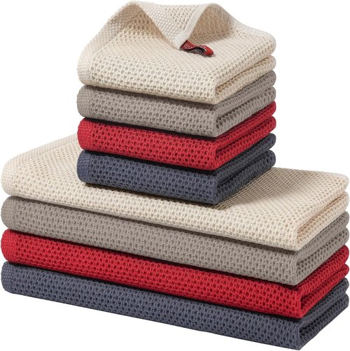 Homaxy Kitchen Towels Set - Ultra Soft 100% Cotton Dishcloths | 8-Piece Assorted Colors, 12x12 & 13x28 Inches